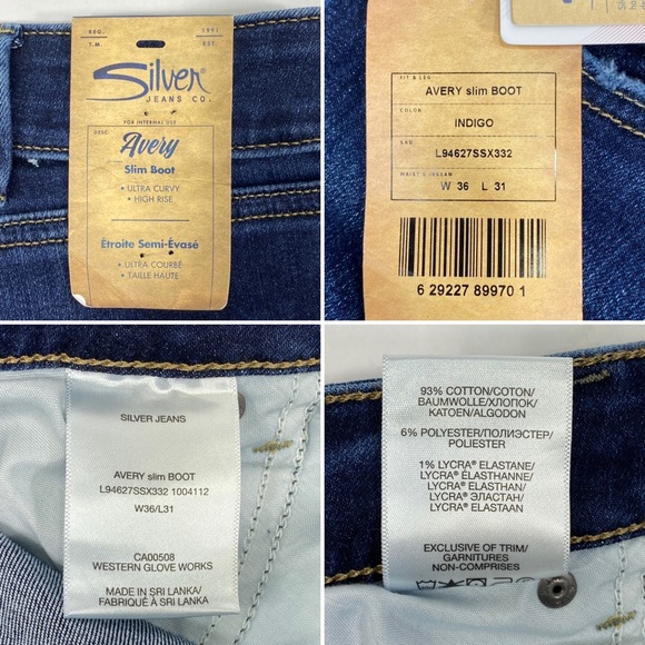 NWT Silver Jeans Avery Slim Boot Womens 36 x 31 Ultra Curvy High Rise Dark Wash - Picture 9 of 10